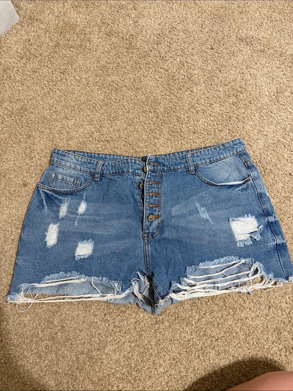 SHEIN Blue Distressed Button-Front Denim Shorts